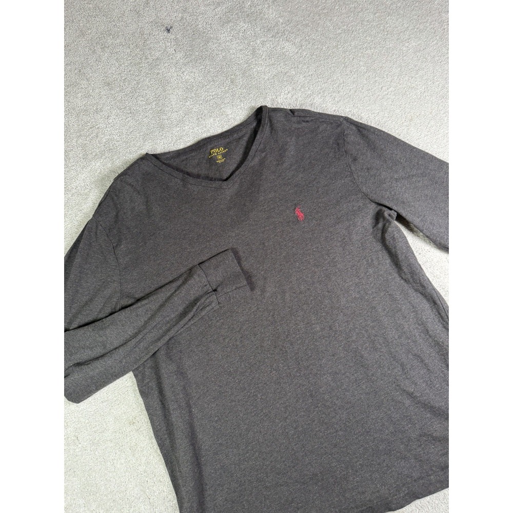 Polo Ralph Lauren T-Shirt Mens M Grey Excellent V-Neck Long Sleeve Pony Logo
